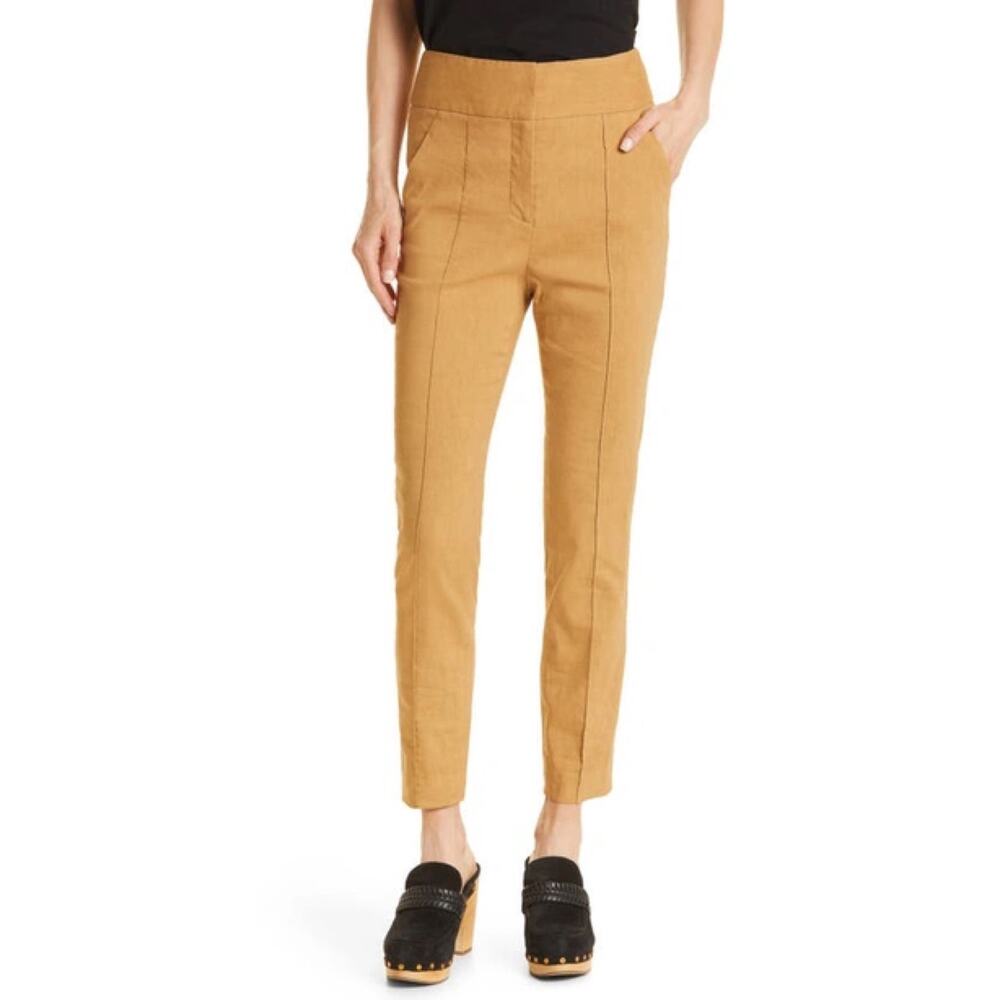 Veronica Beard Lago Tan Linen‎ Blend High Waist Ankle Pants Size 14